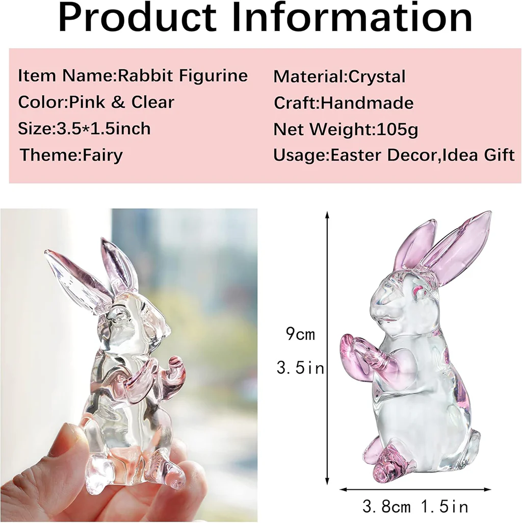 Crystal Pink-Eared Bunny Figurine Amen Artisan - Image 4