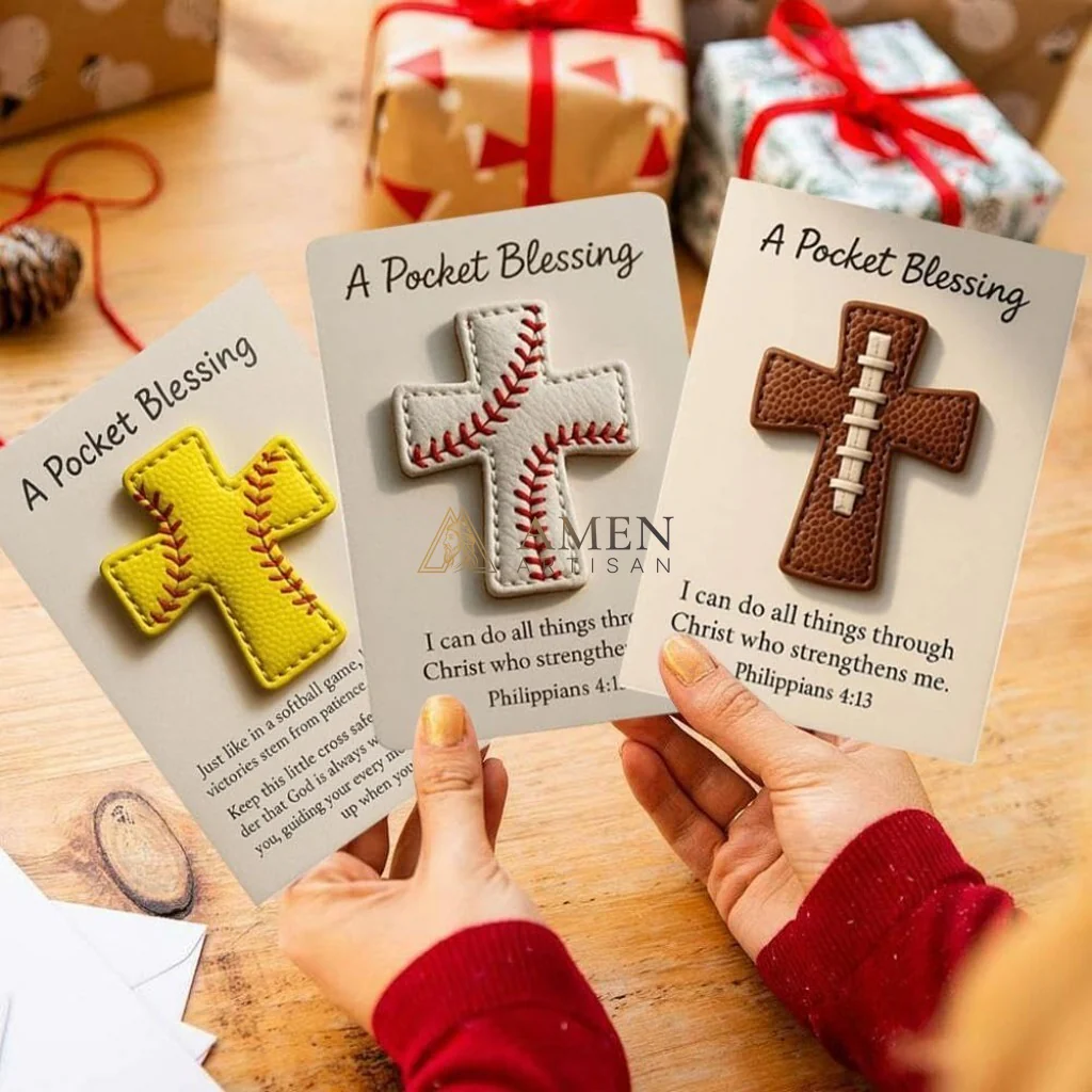 Handmade Leather Football Cross Sports Ornament Amen Artisan - Image 2