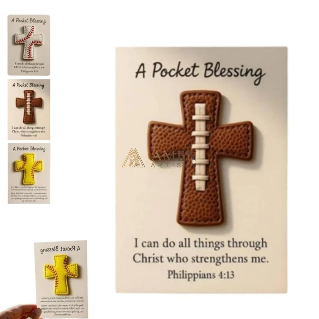 Handmade Leather Football Cross Sports Ornament Amen Artisan - Image 10