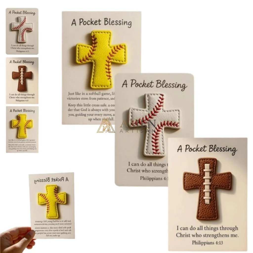 Handmade Leather Football Cross Sports Ornament Amen Artisan