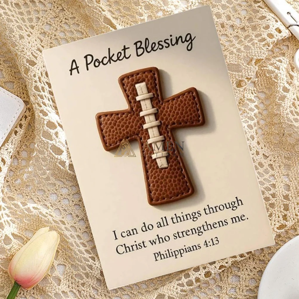 Handmade Leather Football Cross Sports Ornament Amen Artisan - Image 3