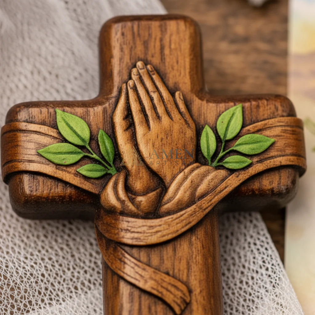 Handmade Pocket Prayer Wooden Cross Amen Artisan - Image 2