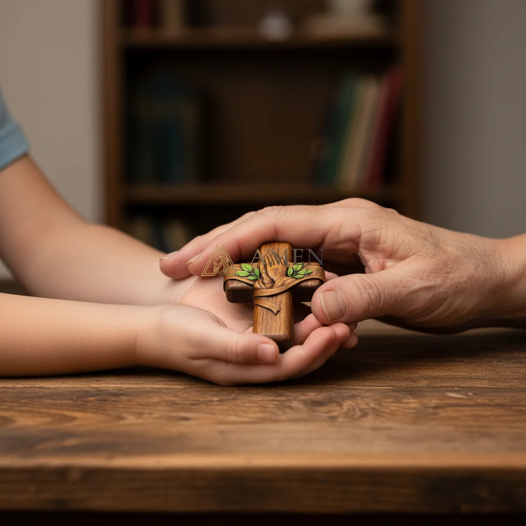 Handmade Pocket Prayer Wooden Cross Amen Artisan - Image 4