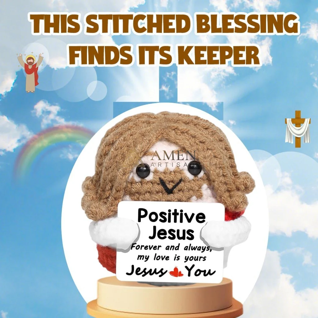 Handmade Positive Jesus Crochet Doll Amen Artisan - Image 3