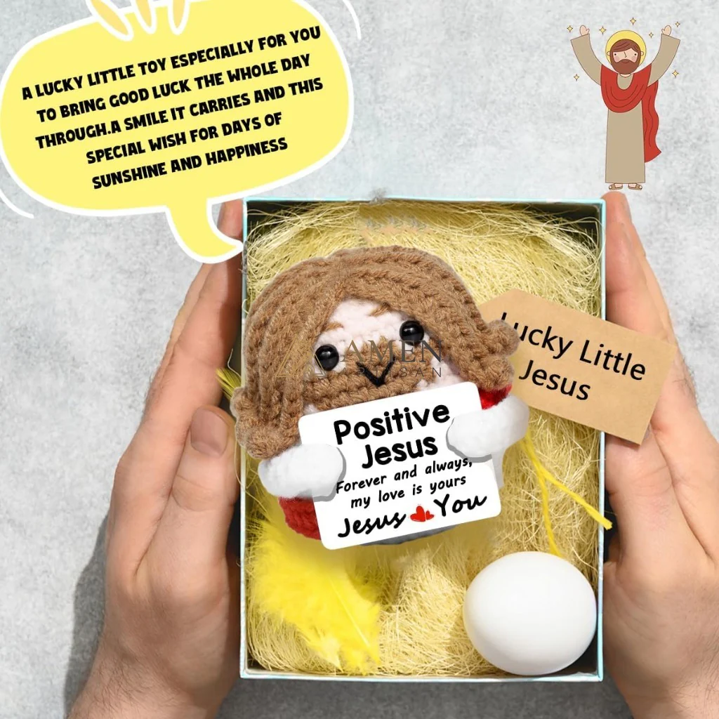 Handmade Positive Jesus Crochet Doll Amen Artisan - Image 8