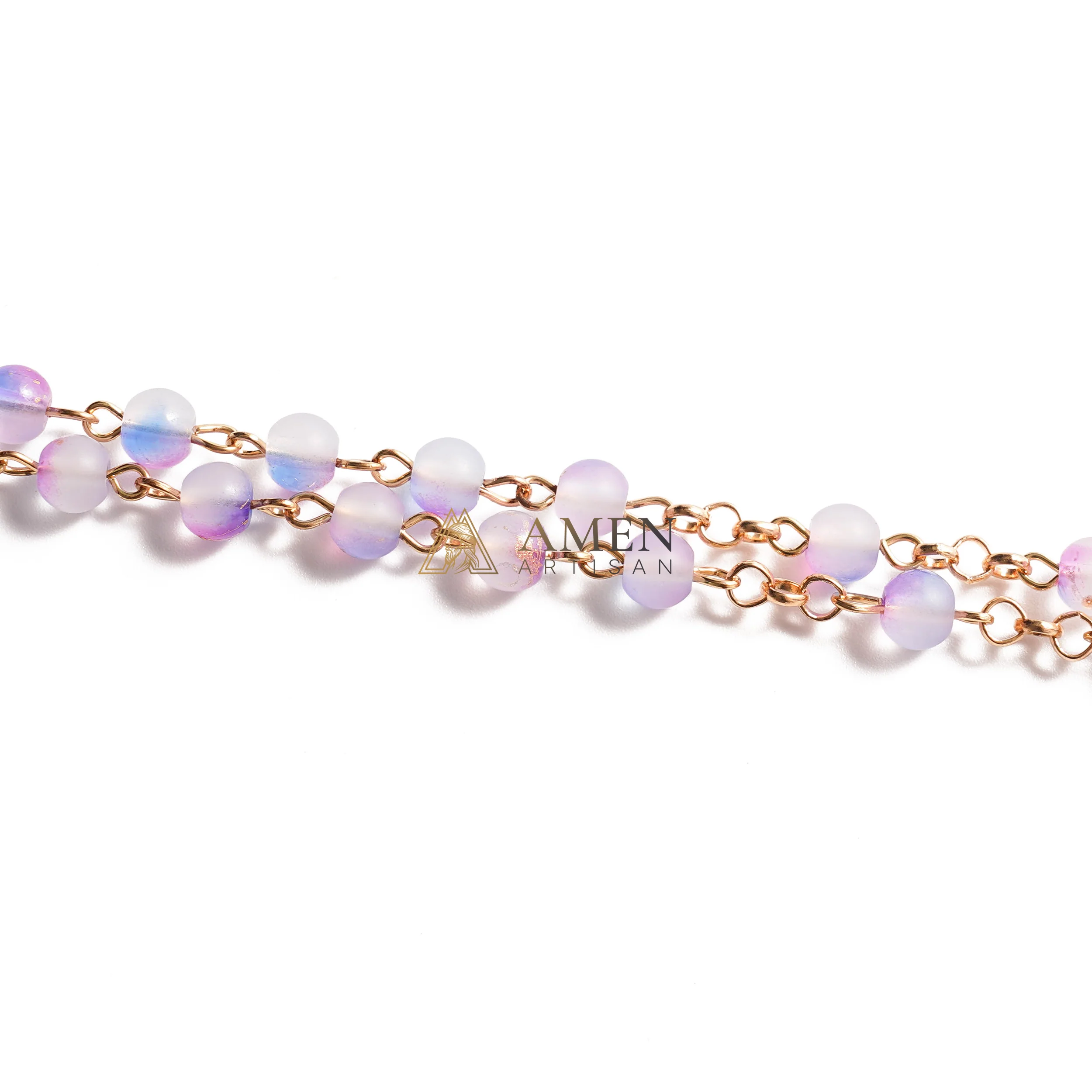 Handmade Purple Blue Gradient Rosary Necklace with Glass Cross and Devotional Medal |  Amen Artisan - Image 3