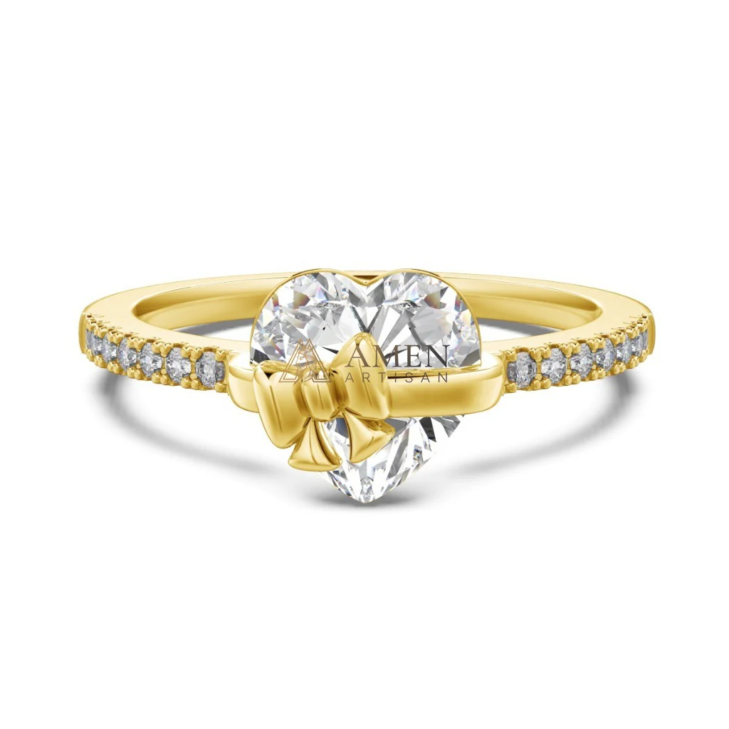 Heart Bow Diamond Ring Amen Artisan
