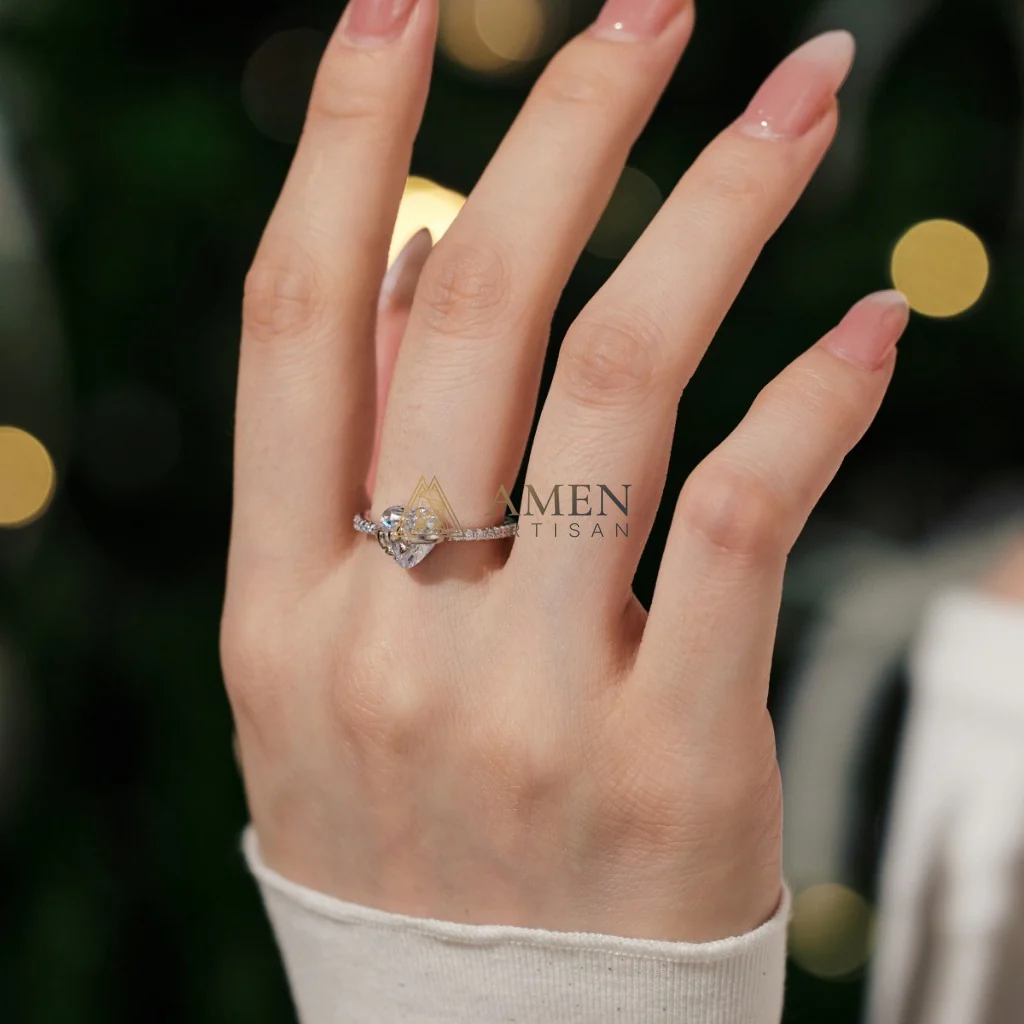 Heart Bow Diamond Ring Amen Artisan - Image 4