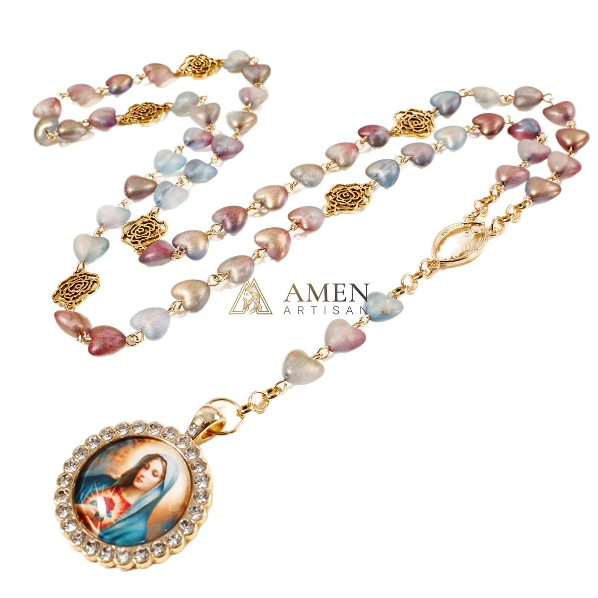 Heart-Shaped Stained Glass Our Lady Pendant Necklace Amen Artisan - Image 5