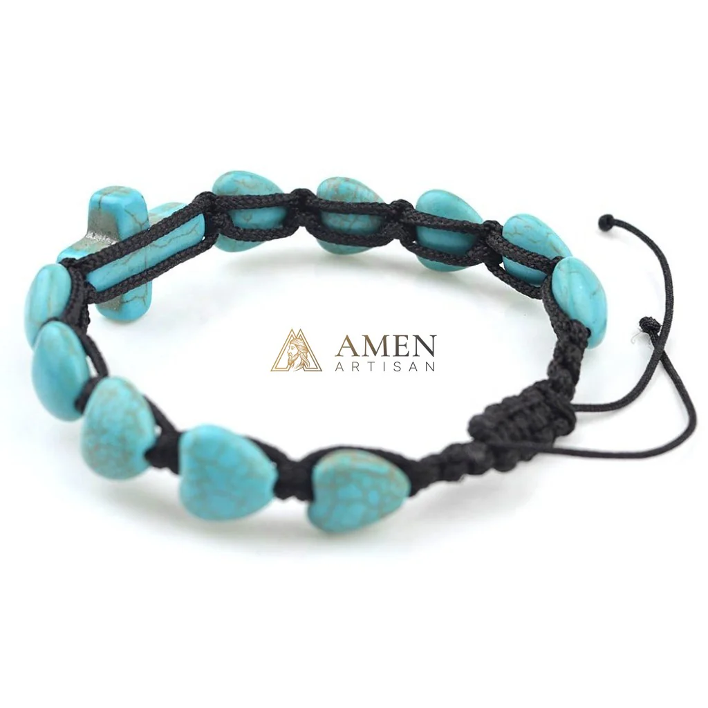 Heart-Shaped Turquoise Cross Bracelet  Amen Artisan - Image 3