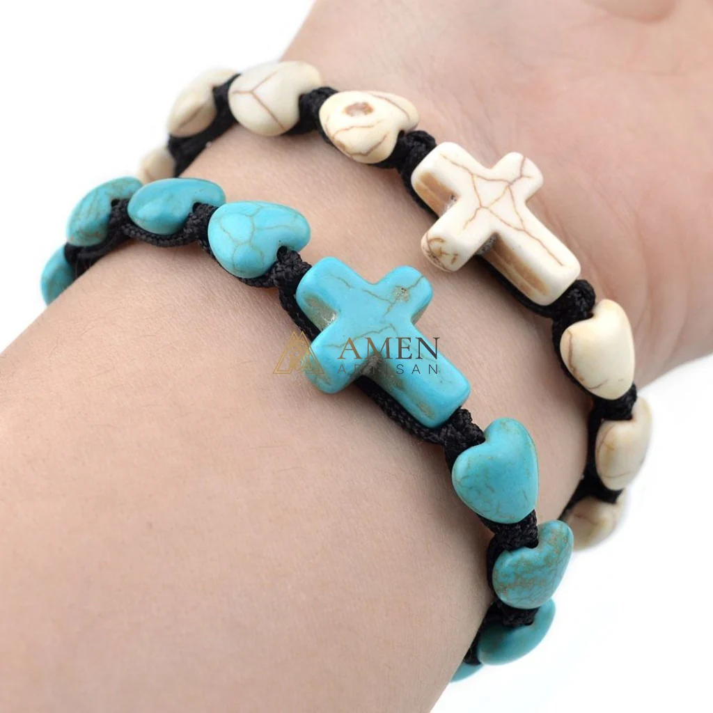 Heart-Shaped Turquoise Cross Bracelet  Amen Artisan - Image 5