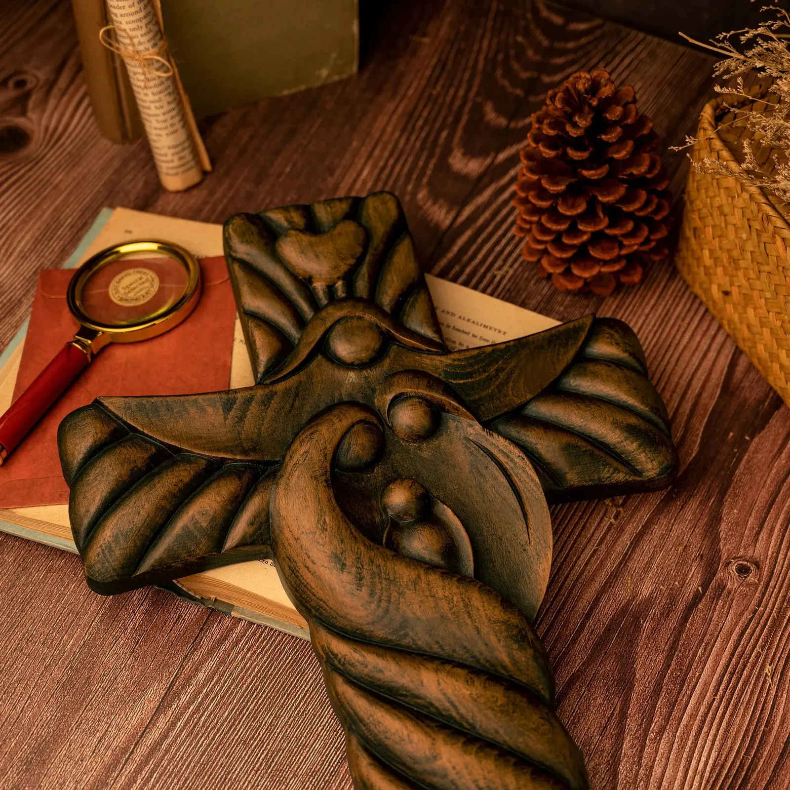 Holy Family Cross Wood Carving - Image 2