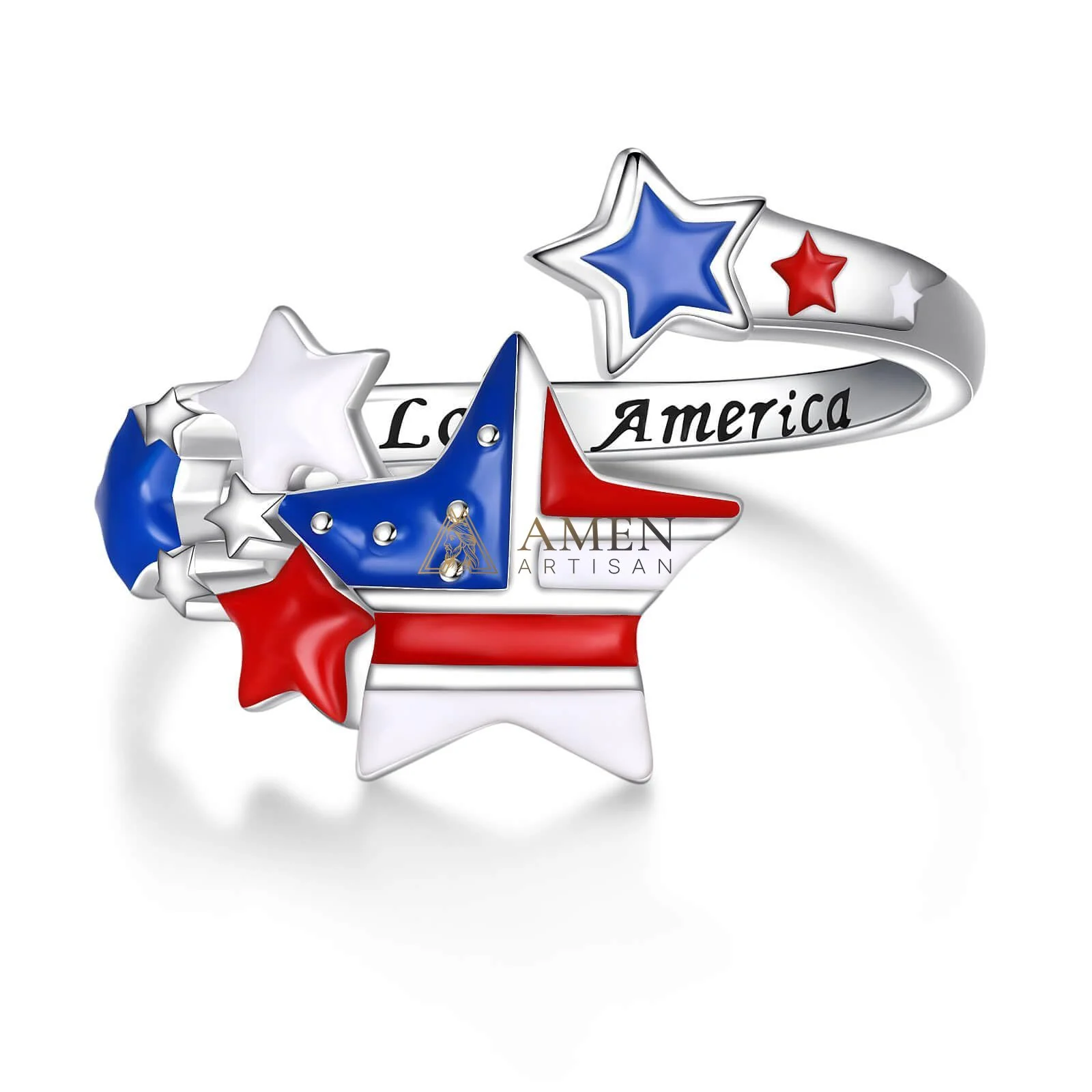 I Love America Stars Adjustable Ring Amen Artisan - Image 2