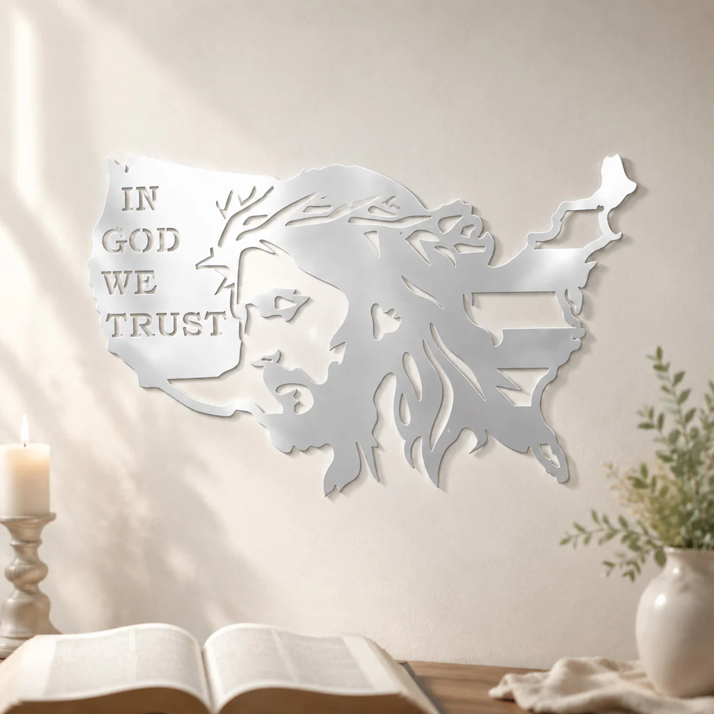 In God We Trust USA Metal Wall Art with Jesus Crown of Thorns — Faith - Image 3