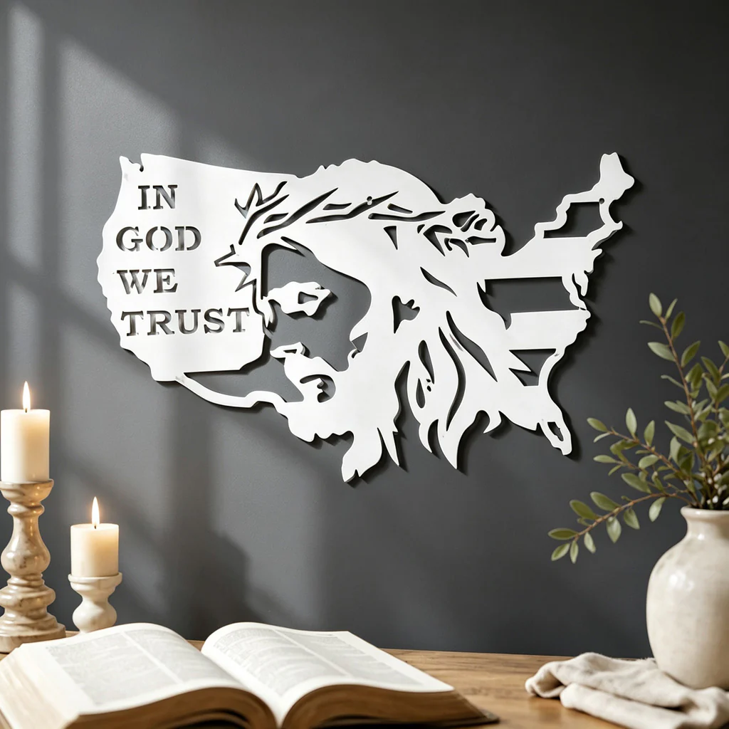 In God We Trust USA Metal Wall Art with Jesus Crown of Thorns — Faith - Image 4