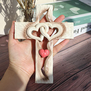 Intertwined Hearts Carved Cross Love Vows Wall Decor: Faith-Inspired Home Art Amen Artisan - Image 3