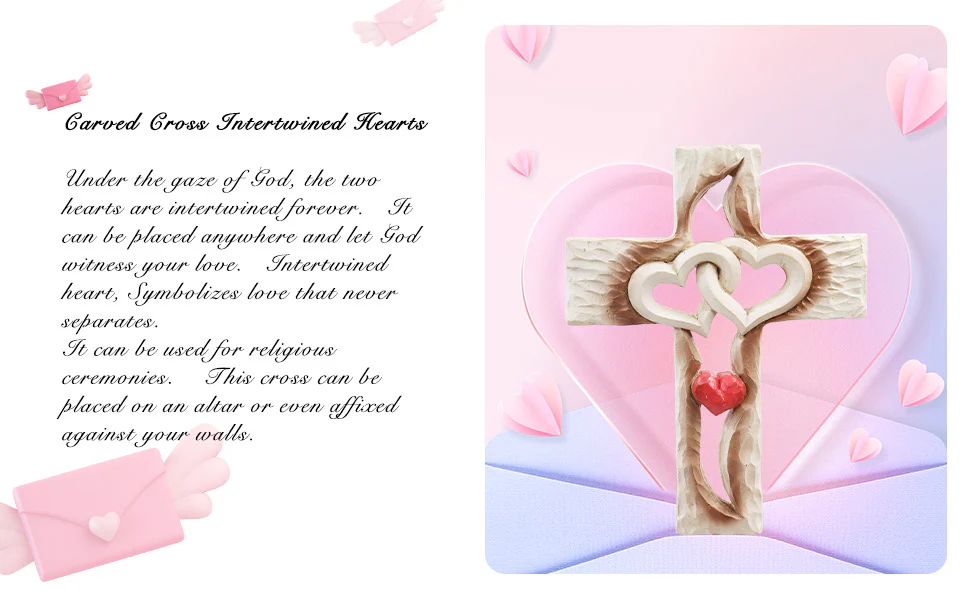 Intertwined Hearts Carved Cross Love Vows Wall Decor: Faith-Inspired Home Art Amen Artisan - Image 5