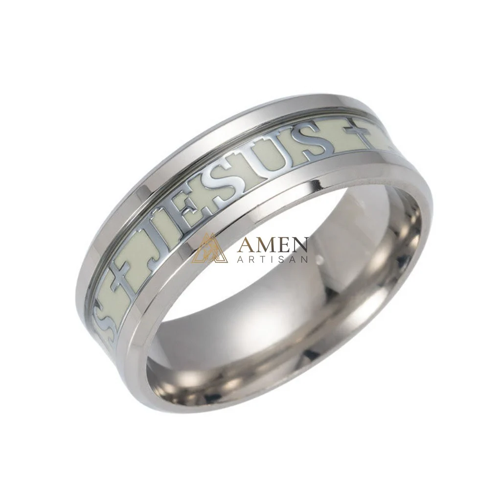 Jesus Cross Titanium Steel Luminous Ring Amen Artisan - Image 11