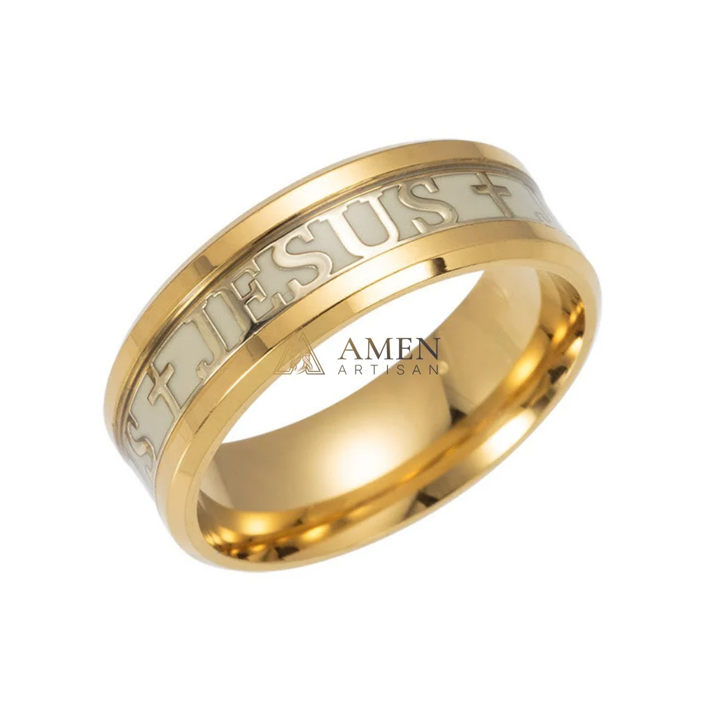 Jesus Cross Titanium Steel Luminous Ring Amen Artisan - Image 12
