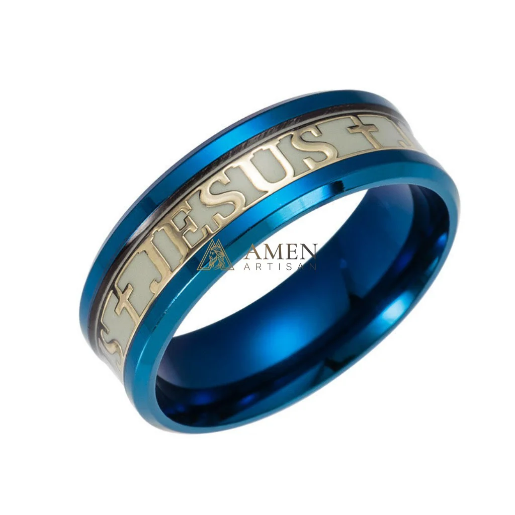 Jesus Cross Titanium Steel Luminous Ring Amen Artisan - Image 13