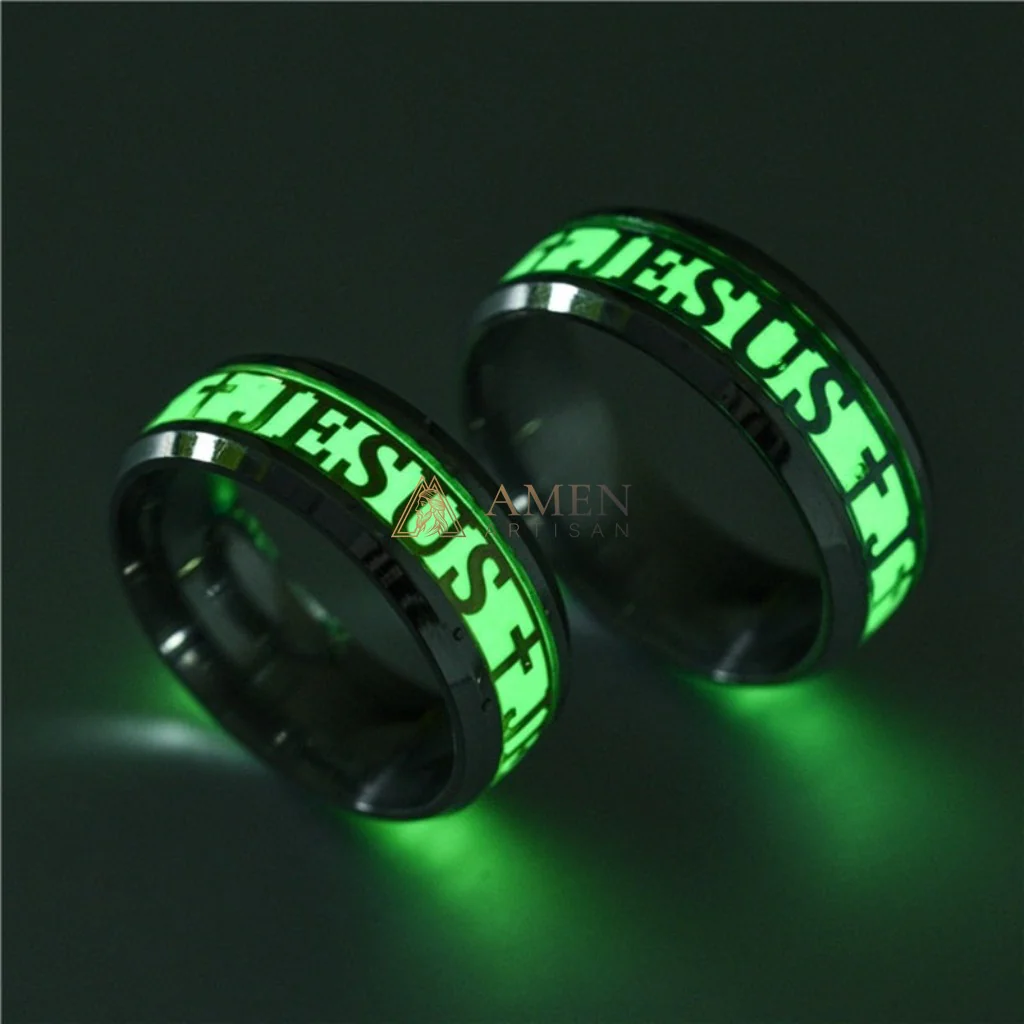 Jesus Cross Titanium Steel Luminous Ring Amen Artisan - Image 2
