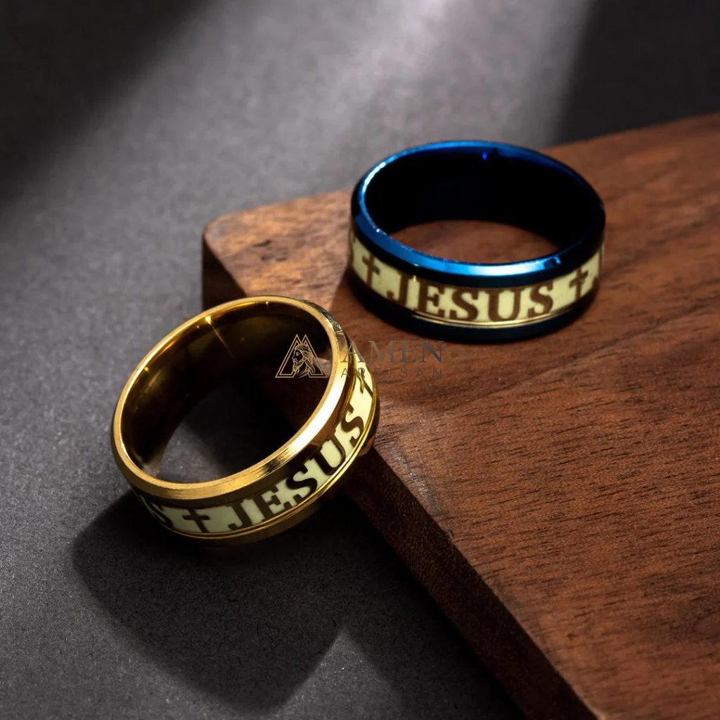 Jesus Cross Titanium Steel Luminous Ring Amen Artisan - Image 4