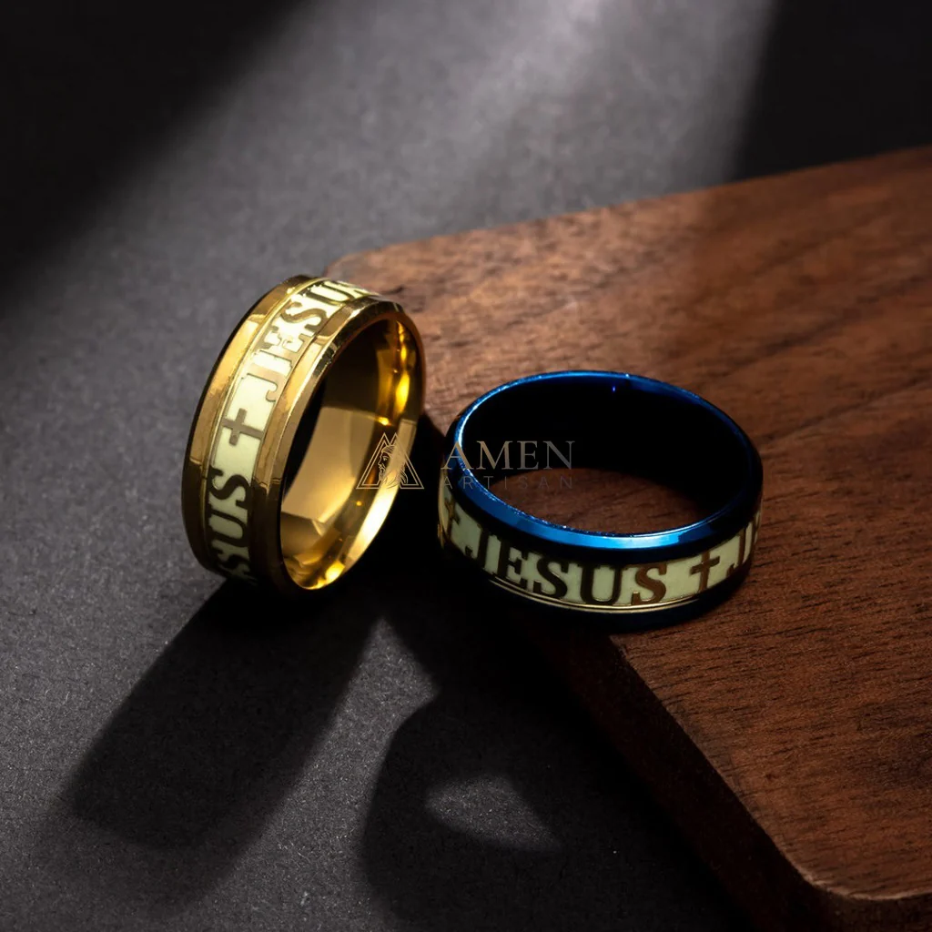Jesus Cross Titanium Steel Luminous Ring Amen Artisan - Image 5