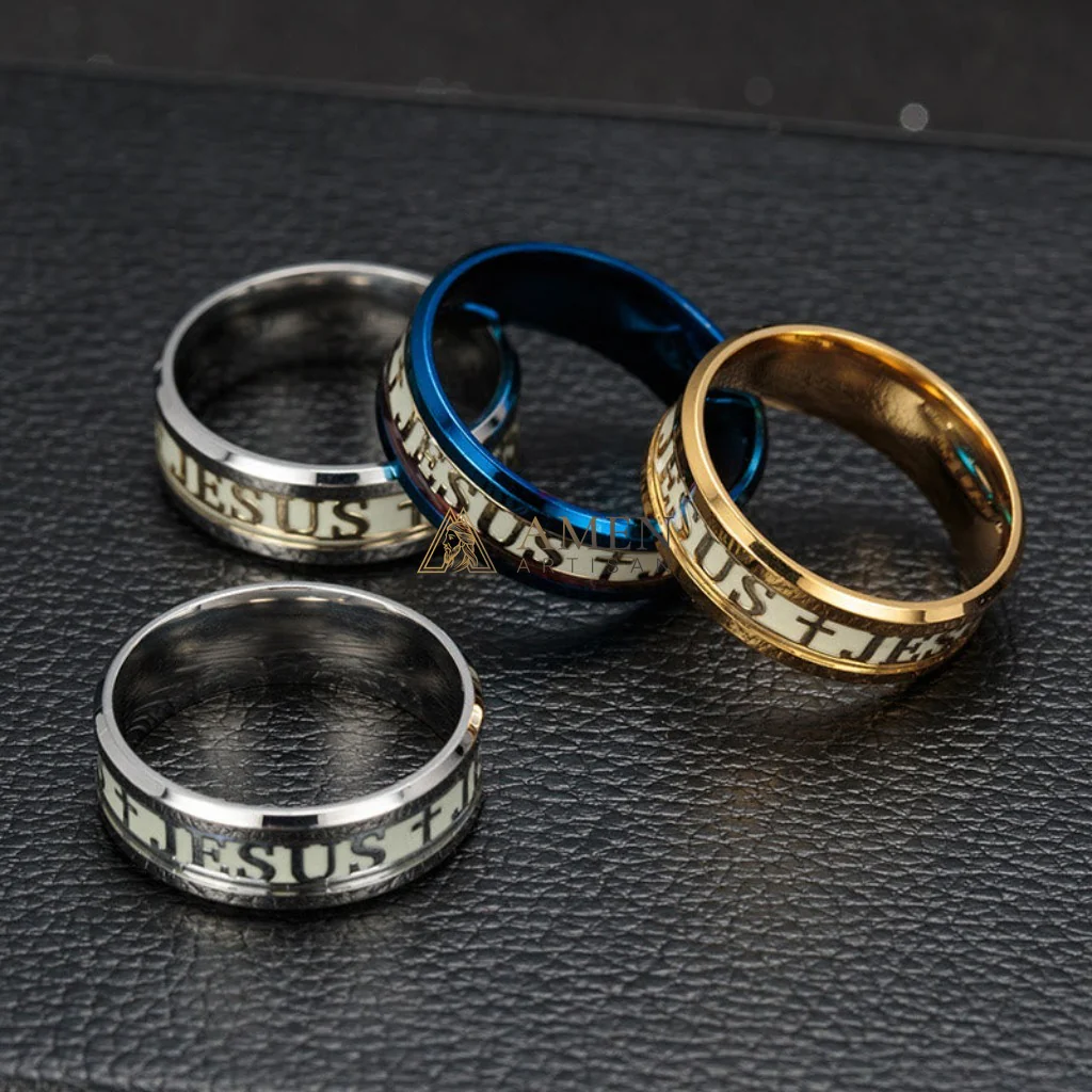 Jesus Cross Titanium Steel Luminous Ring Amen Artisan - Image 6