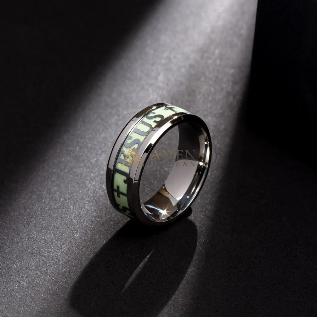 Jesus Cross Titanium Steel Luminous Ring Amen Artisan - Image 7