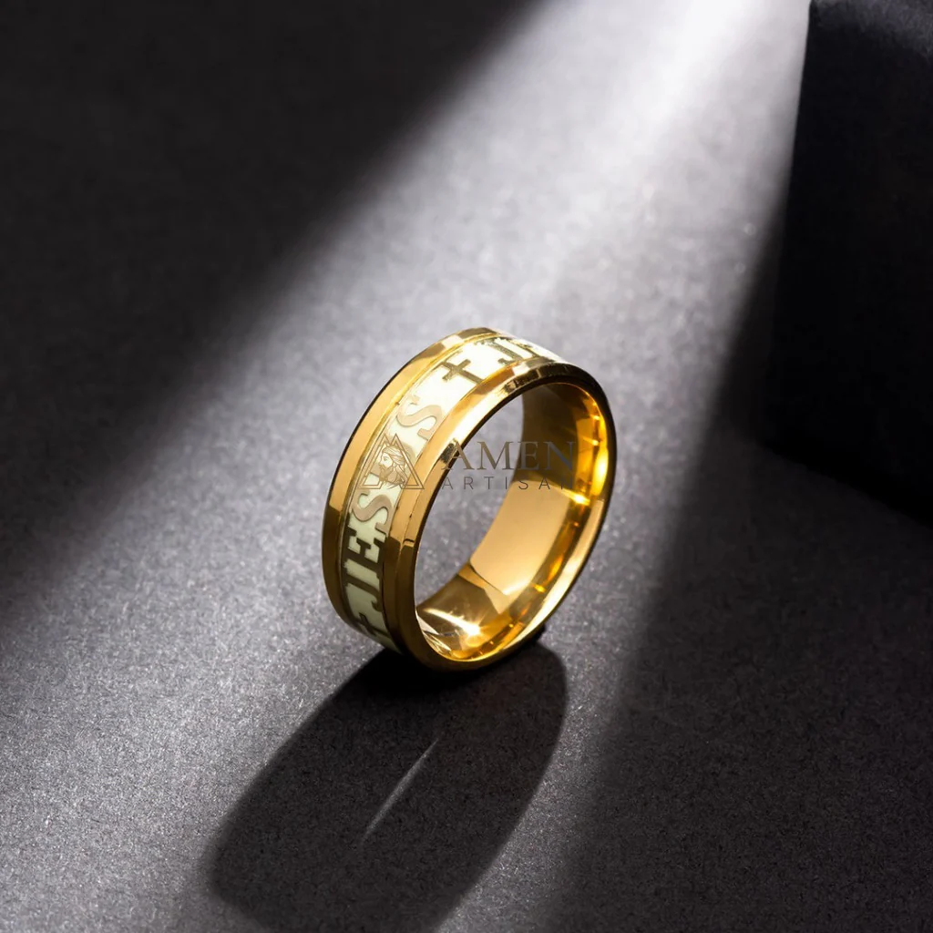 Jesus Cross Titanium Steel Luminous Ring Amen Artisan - Image 8