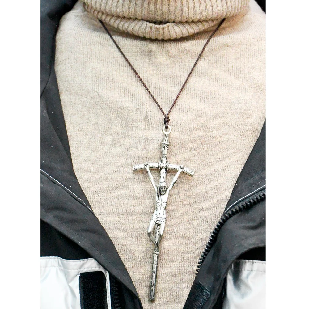 Crucifix Pendant with Weathered Cross & Sorrowful Christ Detailing - Image 2