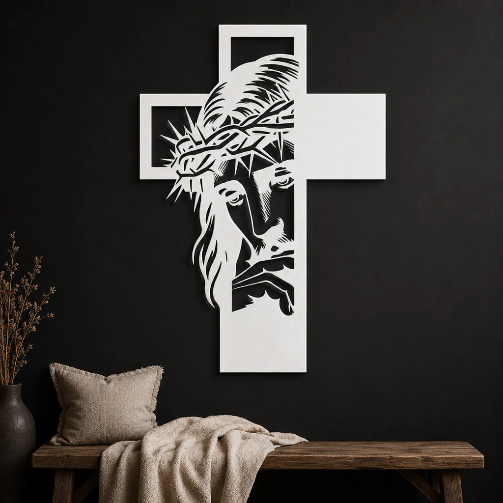 Jesus Portrait Metal Cross Wall Art with Crown of Thorns - Image 8