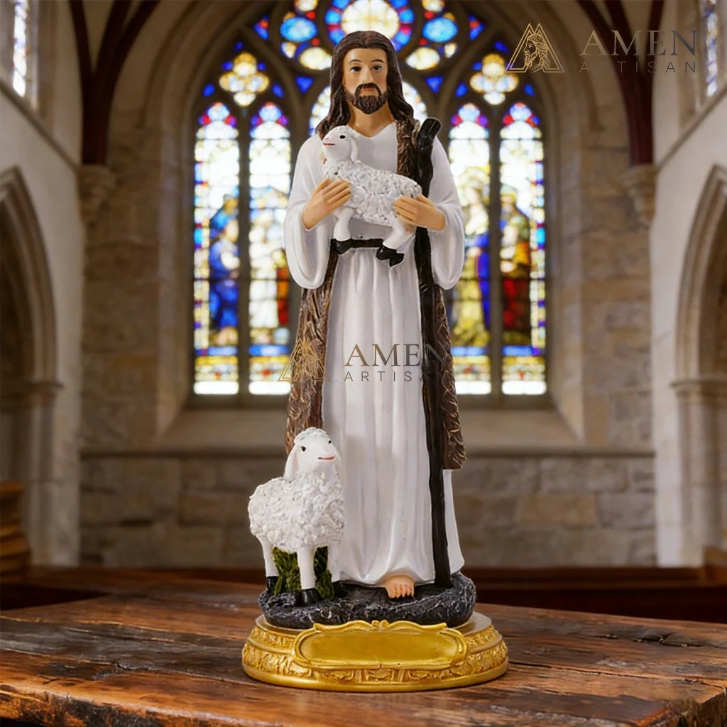 Jesus the Good Shepherd Statue Amen Artisan - Image 2
