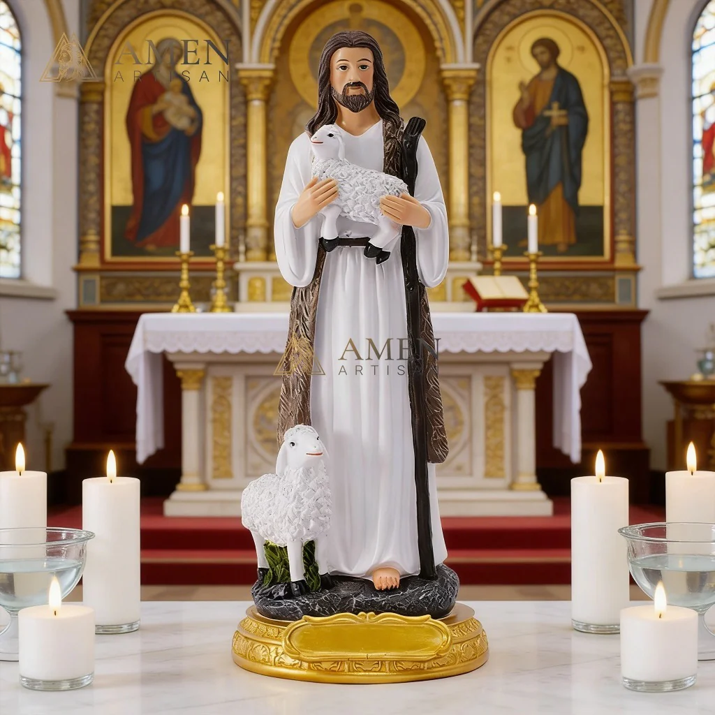 Jesus the Good Shepherd Statue Amen Artisan - Image 3