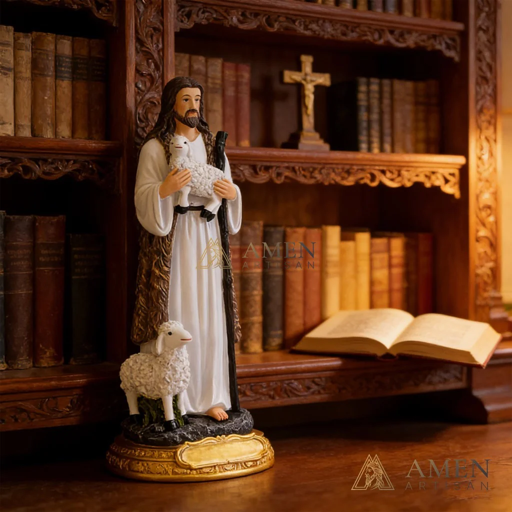 Jesus the Good Shepherd Statue Amen Artisan - Image 4