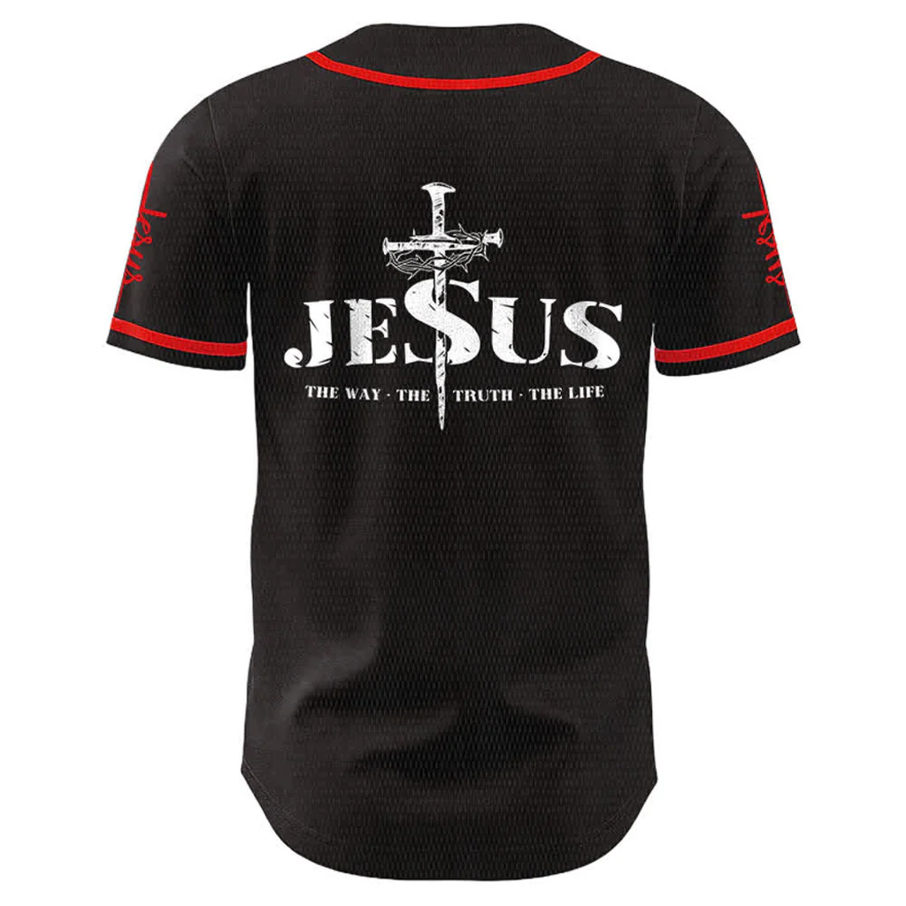 Jesus The Way Truth Life Baseball Jersey with Black Gold Faith Print — Faith - Image 11