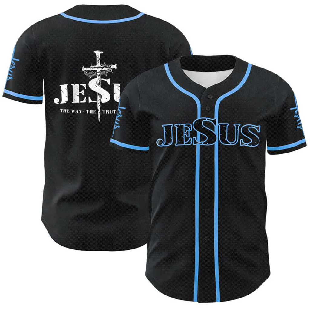 Jesus The Way Truth Life Baseball Jersey with Black Gold Faith Print — Faith - Image 12