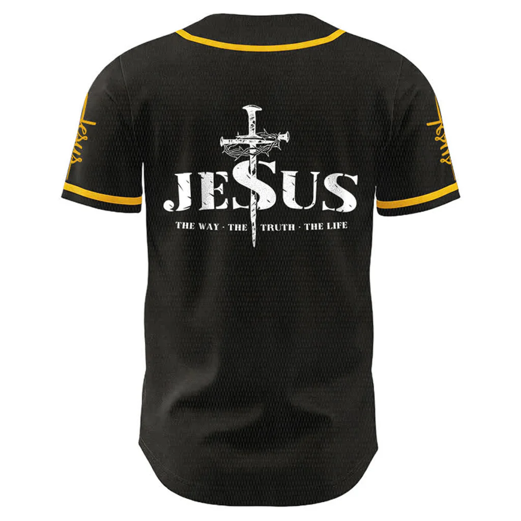 Jesus The Way Truth Life Baseball Jersey with Black Gold Faith Print — Faith - Image 4