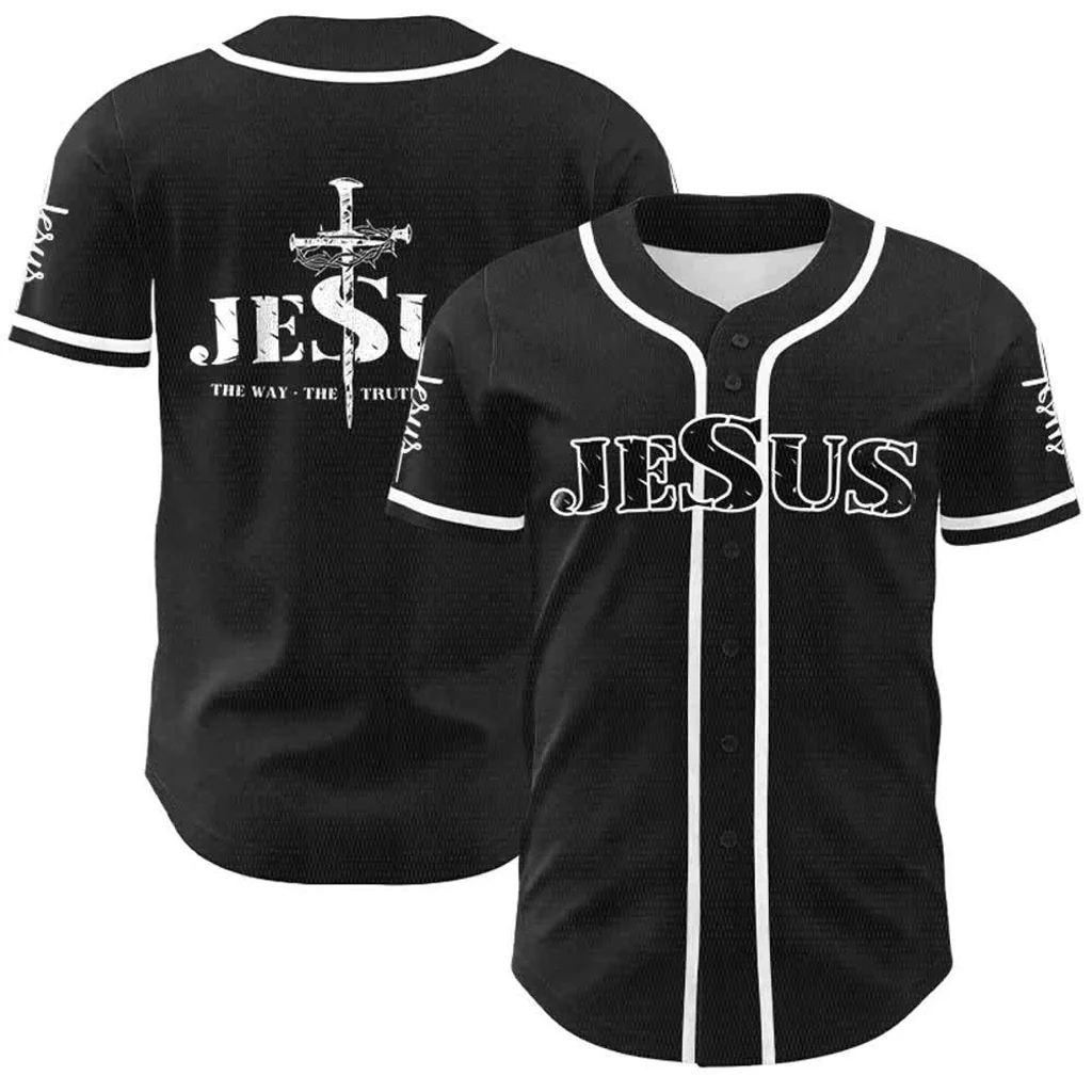 Jesus The Way Truth Life Baseball Jersey with Black Gold Faith Print — Faith - Image 6