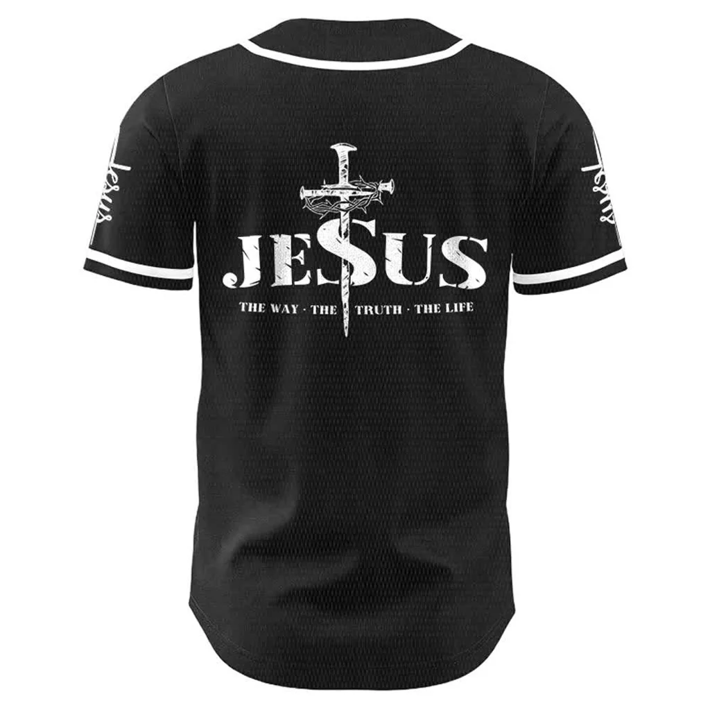 Jesus The Way Truth Life Baseball Jersey with Black Gold Faith Print — Faith - Image 8