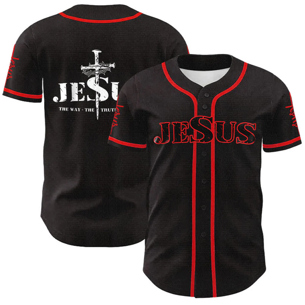 Jesus The Way Truth Life Baseball Jersey with Black Gold Faith Print — Faith - Image 9