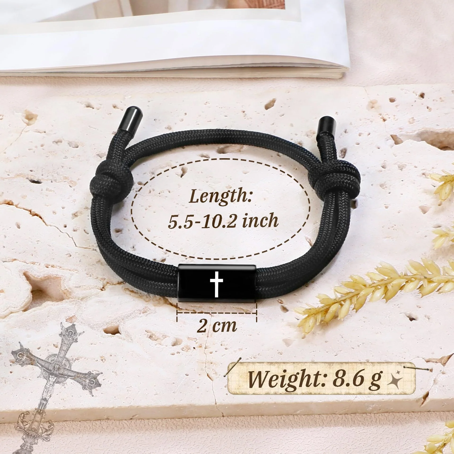 Joshua 1:9 Be Strong and Courageous Paracord Cross Bracelet - Image 3