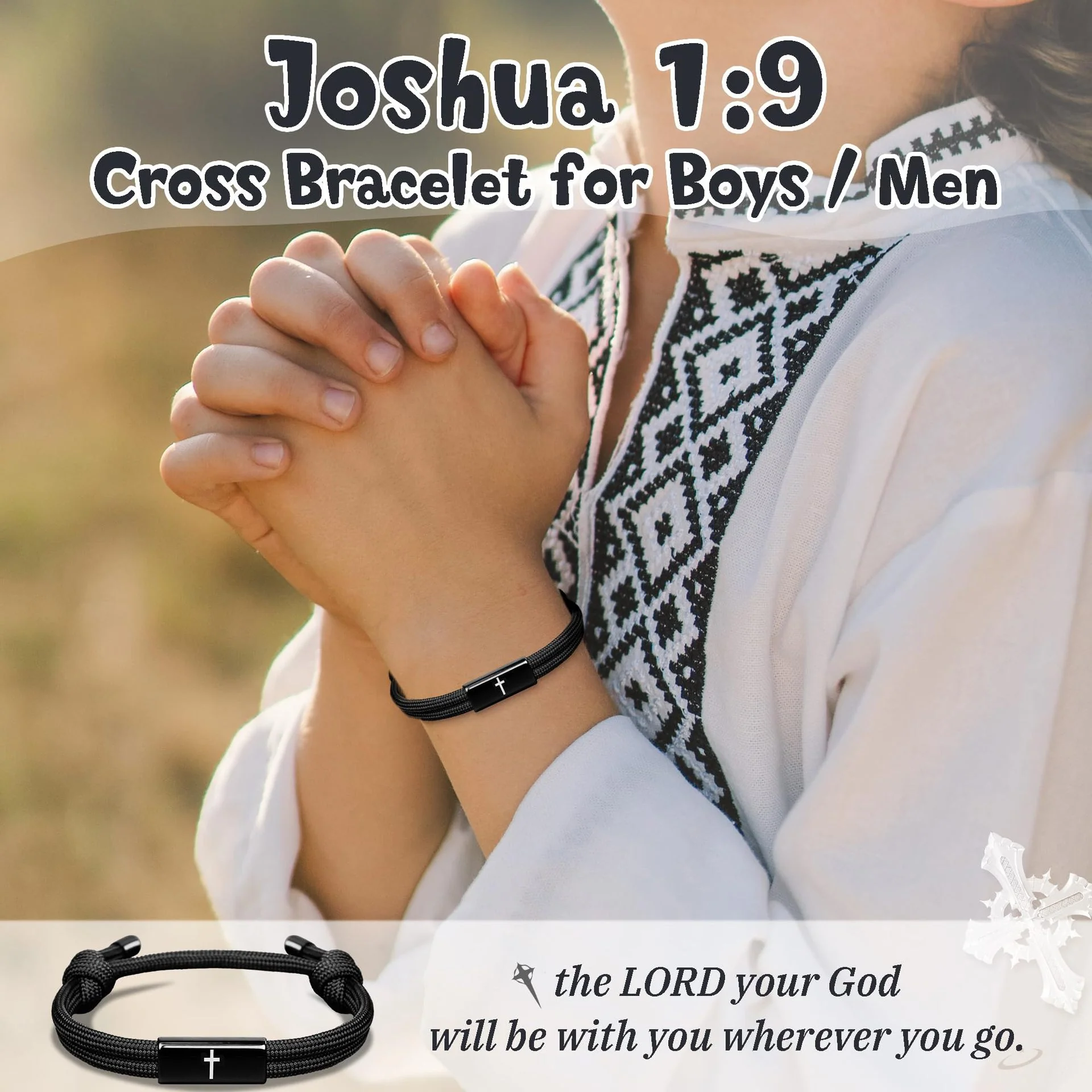 Joshua 1:9 Be Strong and Courageous Paracord Cross Bracelet - Image 4
