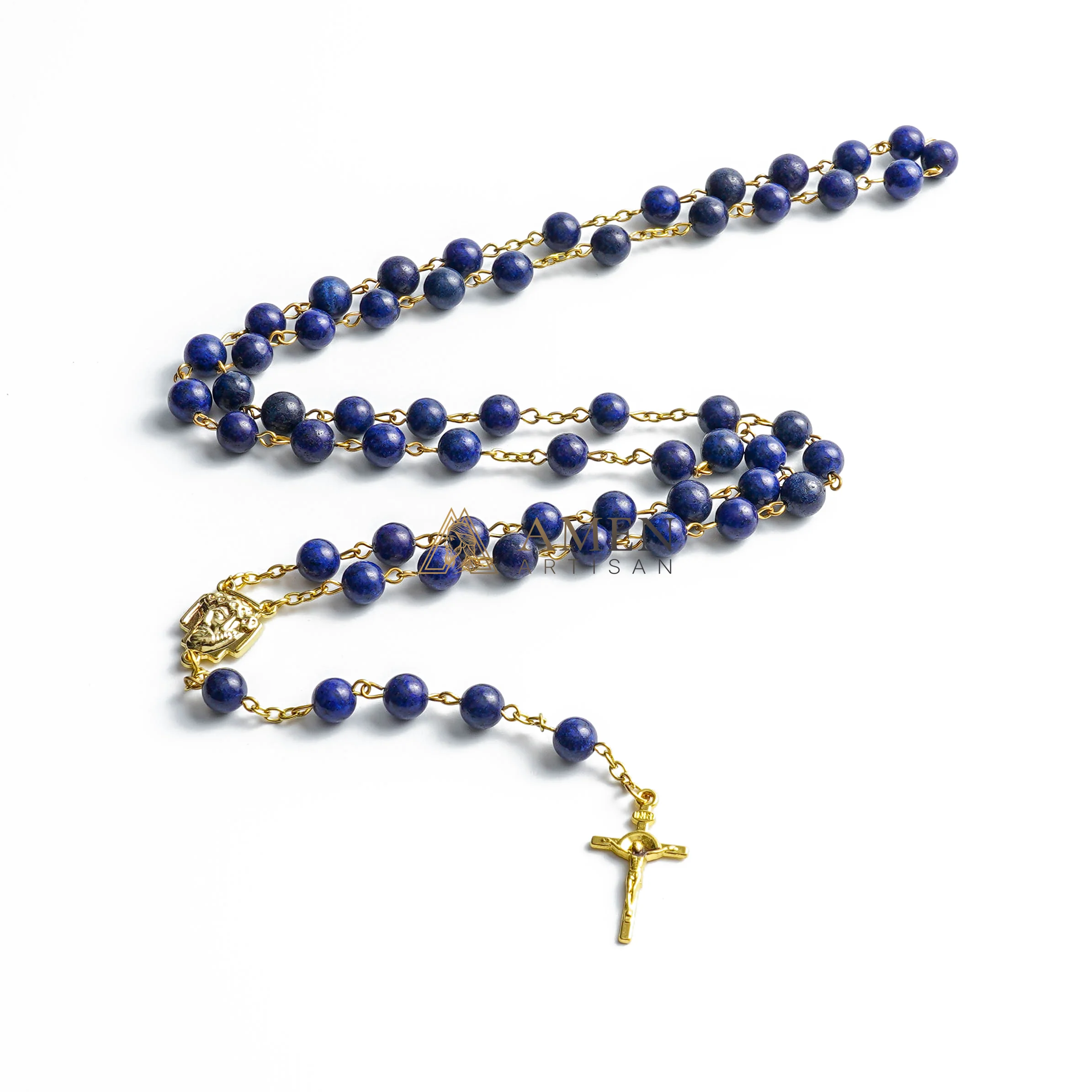 Lapis Lazuli The Holy Face of Jesus Rosary Amen Artisan - Image 2