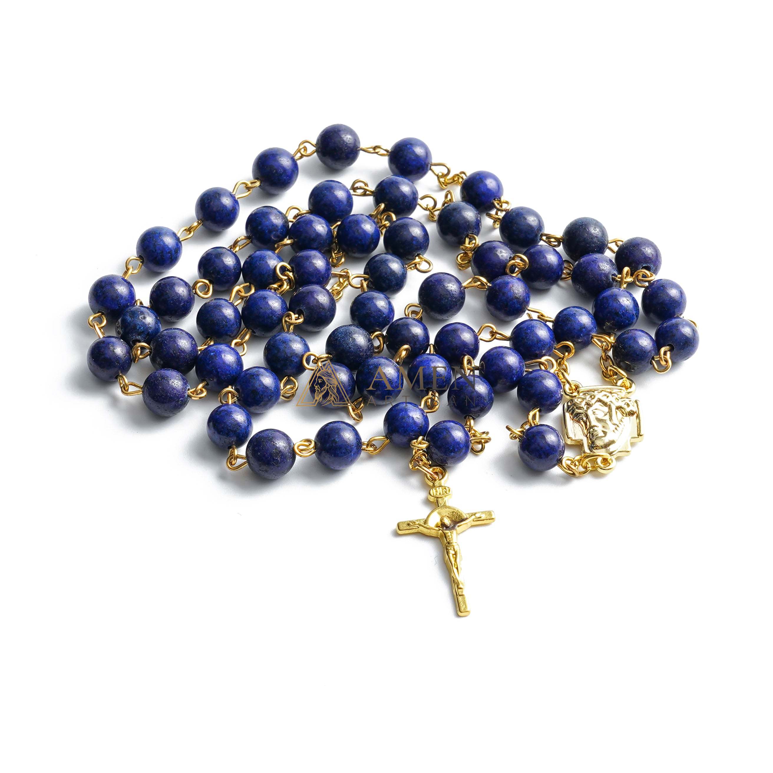 Lapis Lazuli The Holy Face of Jesus Rosary Amen Artisan - Image 4