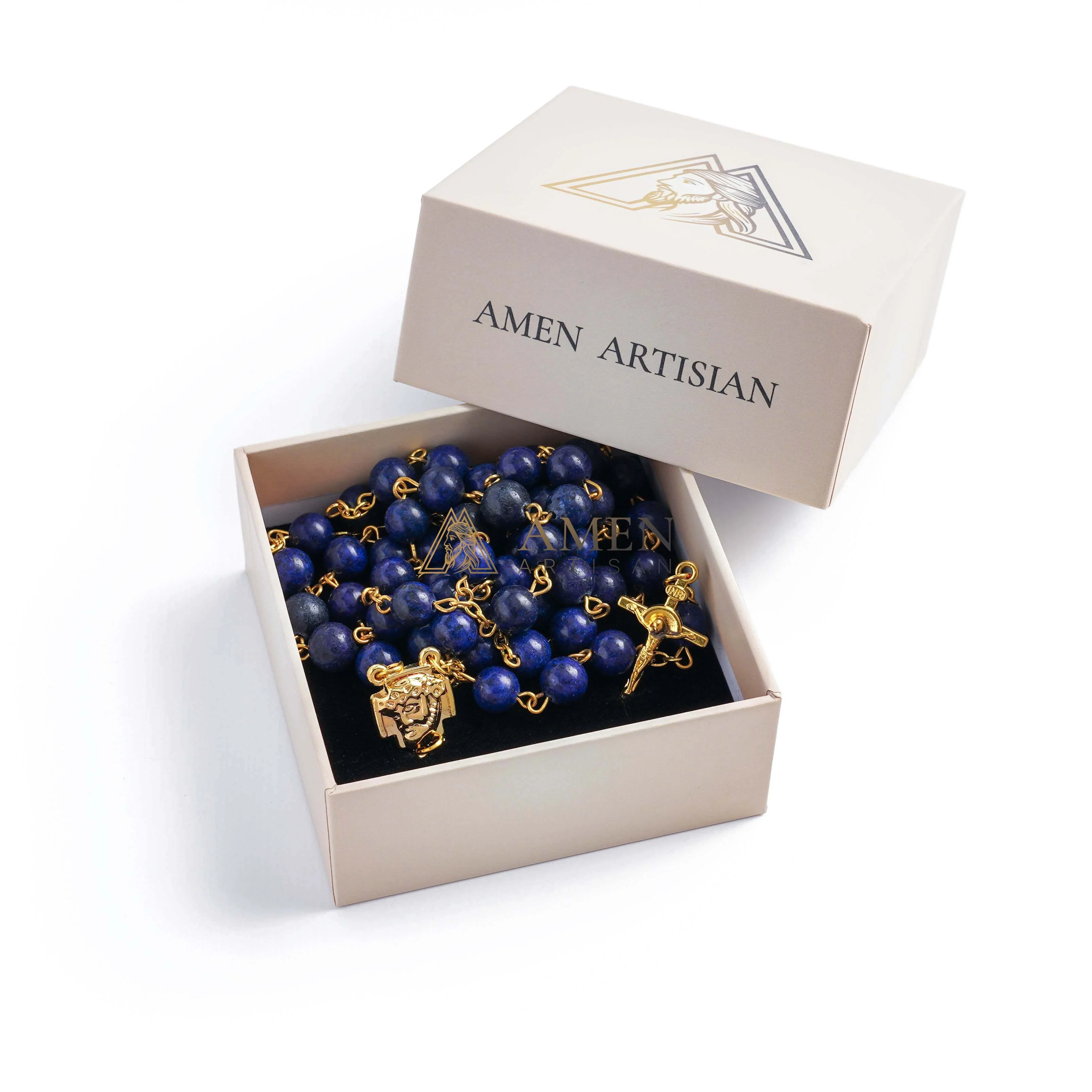 Lapis Lazuli The Holy Face of Jesus Rosary Amen Artisan - Image 5