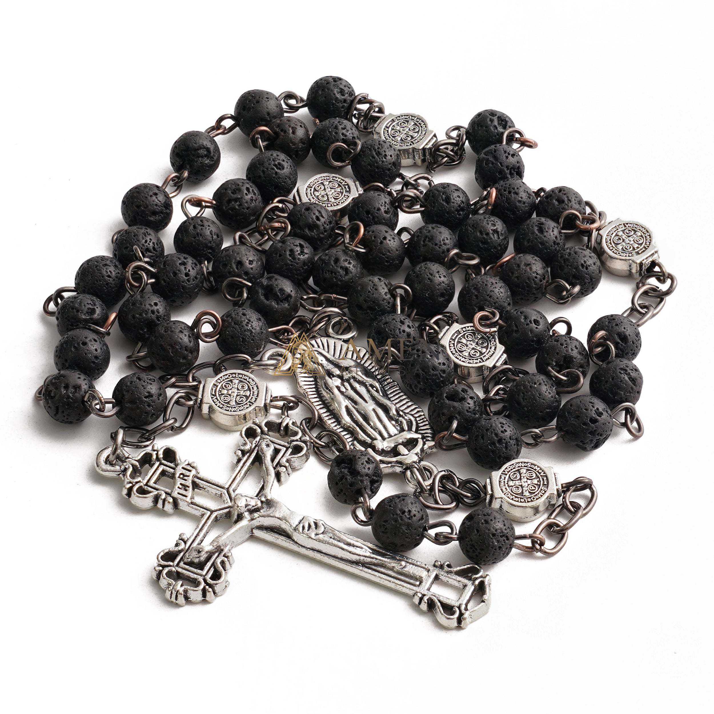 Lava Stone Our Lady of Guadalupe Medal Rosary Amen Artisan - Image 2
