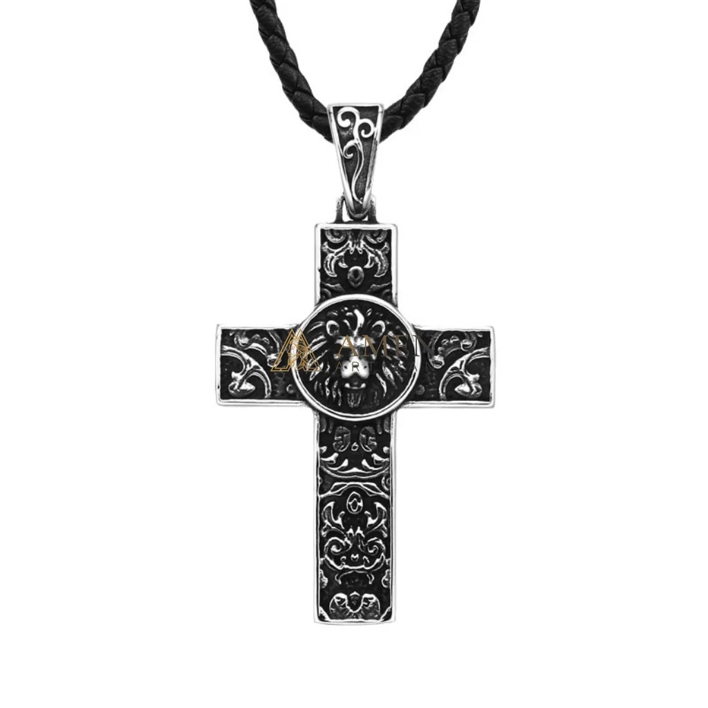 Lion Cross Pendant Necklace Amen Artisan