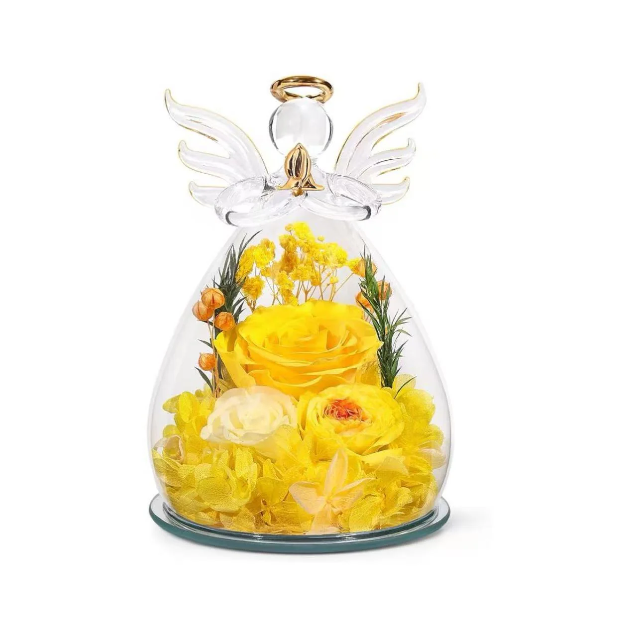 Little Angel Glass Dome with Preserved Rose Amen Artisan