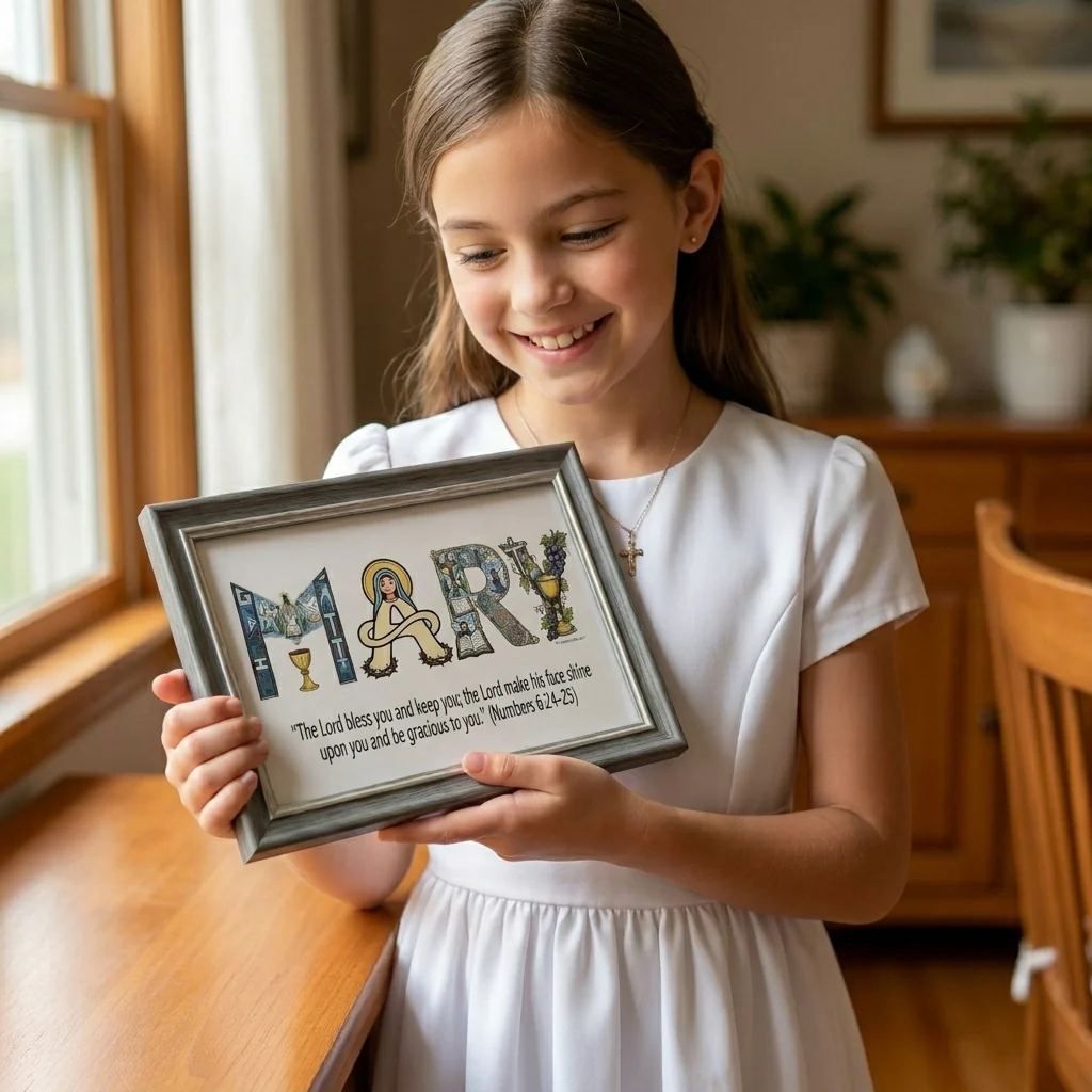 Personalized Faith Name Art Frame  – Baptism & First Communion  | Amen Artisan - Image 3